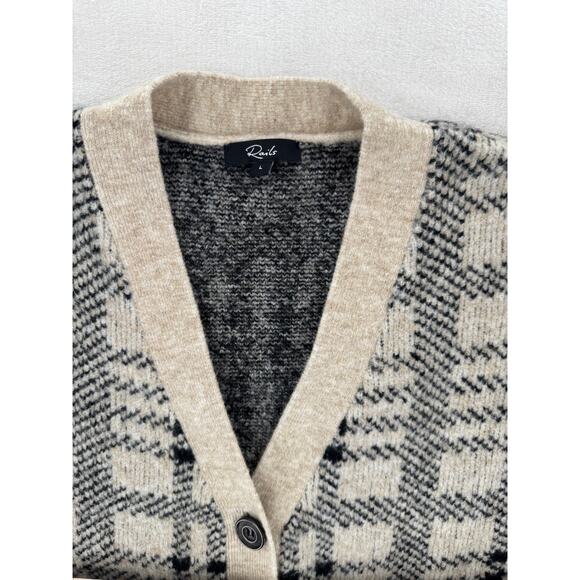 Rails Reese Black Oatmeal Plaid Cardigan Sweater Beige Wool Knit Cardi L - Picture 4 of 7